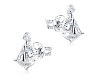 Sailboat With CZ Stone Silver Ear Stud STS-5684